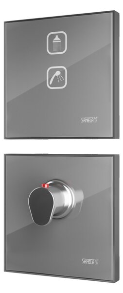 Sanela - Elektronické dotykové ovládání sprchy s termostatickým ventilem, barva světle šedá REF 9006, podsvícení azurové, 24 V DC