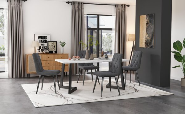 Jídelní židle Fortuna Lai (4 ks), tmavě šedé, 4 sady čalouněných židlí Designové židle, jídelní židle z keprového plátna, kuchyňské židle s opěrkou, plátěné sedáky s kovovým rámem, kovové nohy