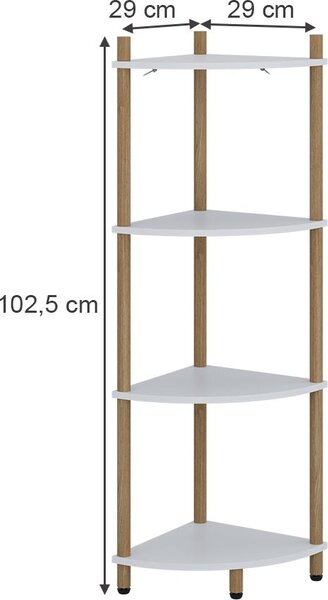 Rohová police Vicco Bivio Bílá/borovice 29 x 102.5 cm se 4 úložnými prostory, Model 57469