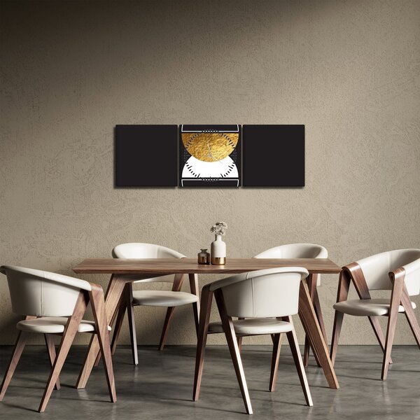 Obraz - Abstrakce zlatá a černá N⁰2 (s hodinami) (90x30 cm)