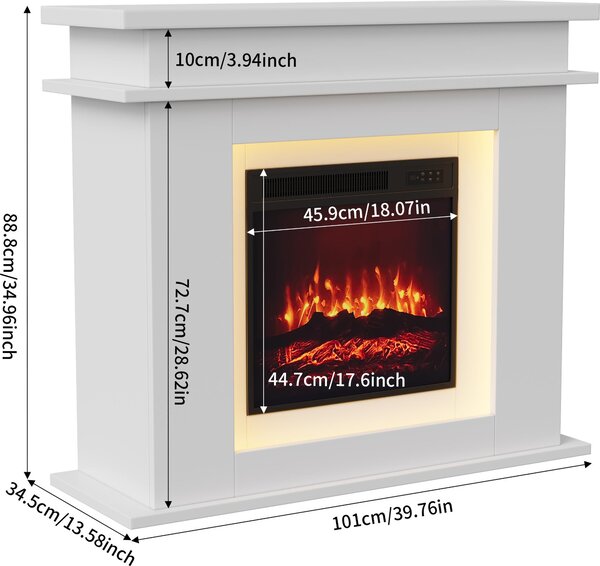 Elektrický krb Fortuna Lai - volně stojící krb s ohřevem 1500 W, realistickým 3D efektem plamene, ambientním osvětlením, dálkovým ovládáním - bílý