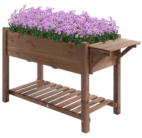 Vyvýšený záhon Outsunny s 8 dělenými sekcemi, skládacími policemi a květináčem, solidní dřevo, hnědý, 123 x 54 x 80 cm | Aosom