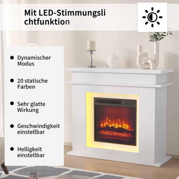 Elektrický krb Fortuna Lai - volně stojící krb s ohřevem 1500 W, realistickým 3D efektem plamene, ambientním osvětlením, dálkovým ovládáním - bílý