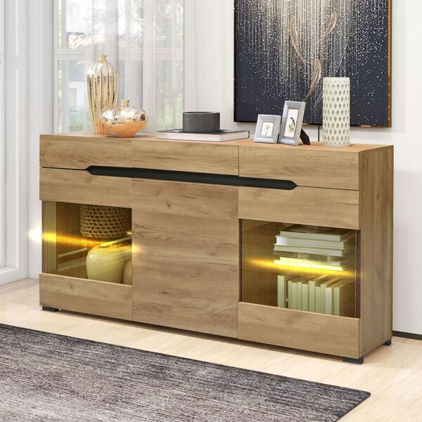 Sweiko =306354355BAA LED příborník Skříň Moderní obývací pokoj Příborník Nábytek 3 dveře 3 zásuvky Moderní komoda s velkým úložným prostorem pro váš obývací pokoj
