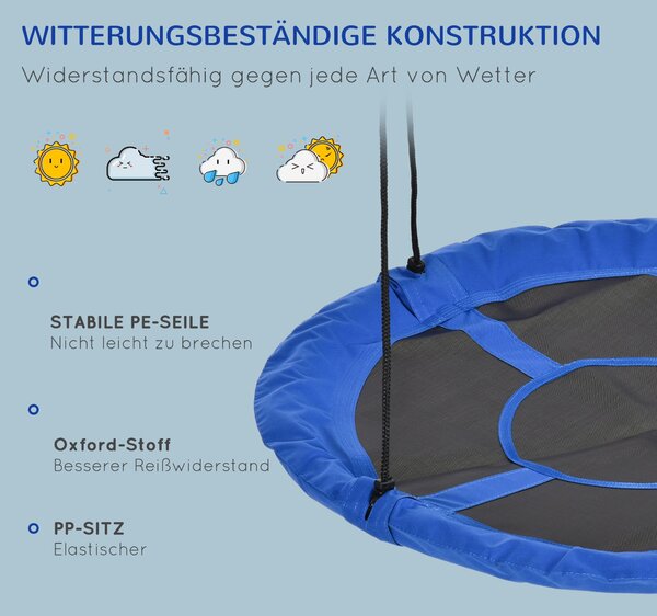 Houpací hnízdo Outsunny Ø110 cm, zavěšená houpačka do 100 kg, nastavitelné dětské hnízdo pro děti ve věku 3-12 let, modrá | Aosom