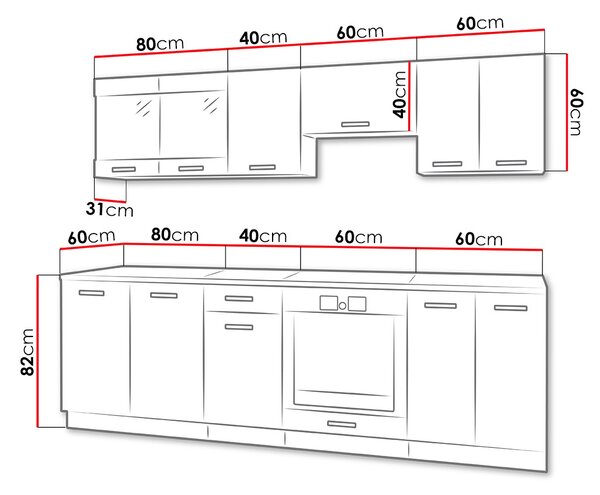 Kuchyně 240/240 cm LIAN 1 - dub lanýž / bílá + LED, dřez a příborník ZDARMA