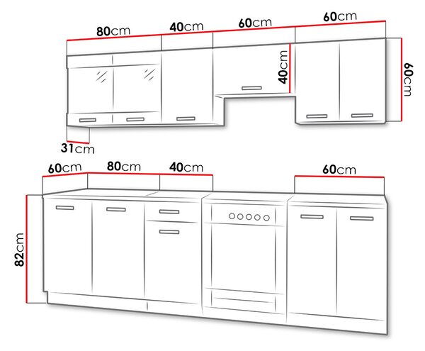 Moderní kuchyně 240/240 cm TAO 2 - černá / bílá
