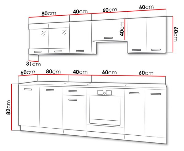 Moderní kuchyně 240/240 cm TAO 1 - černá / bílá