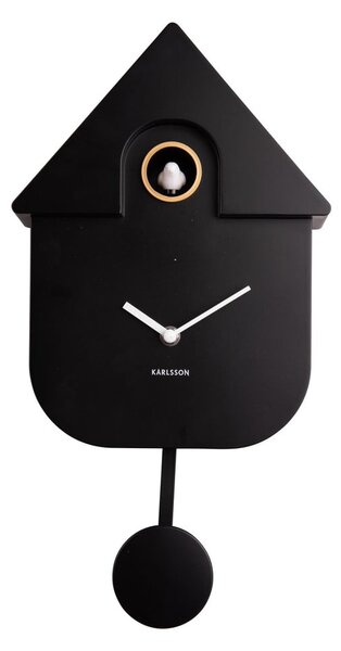 Černé nástěnné kyvadlové hodiny Karlsson Modern Cuckoo, 21,5 x 41,5 cm