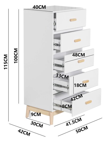Komoda Mobili Rebecca Myristica 115x50x40 MDF borovice bílá hnědá skandinávská K sestavení