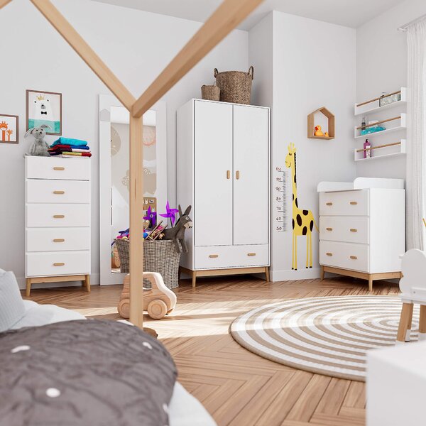 Komoda Mobili Rebecca Myristica 115x50x40 MDF borovice bílá hnědá skandinávská K sestavení