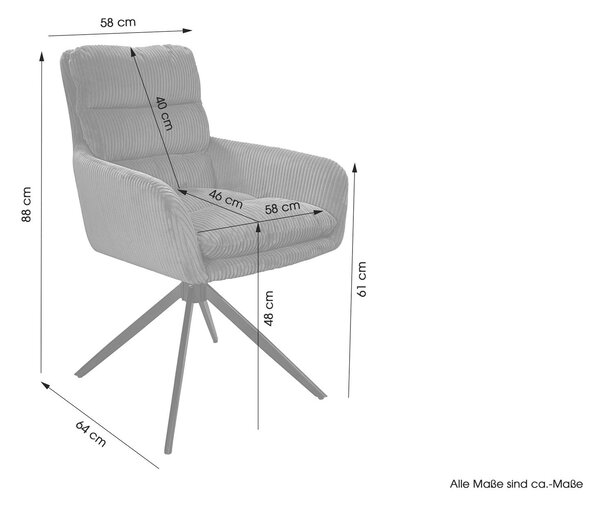ByLIVING Jídelní židle set 2 PURA / Hrubá šňůra tmavě šedá / Rám kov černý matný / Sedák otočný o 360° / Š 58, V 74, H 60 cm