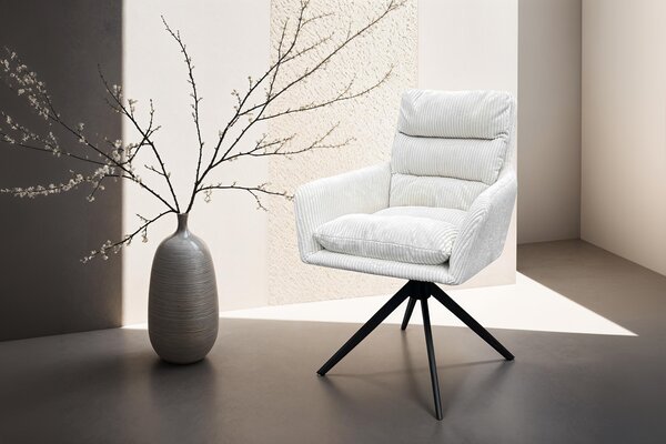 ByLIVING Jídelní židle set 2 PURA / Hrubá šňůra smetanově bílá / Kovový rám černý matný / Skořepina sedáku otočná o 360° / Š 58, V 74, H 60 cm