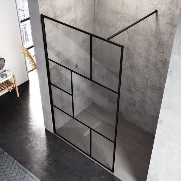 SONNI 120×200cm sprchový kout 8mm Nano ESG čiré sklo - černá mřížka