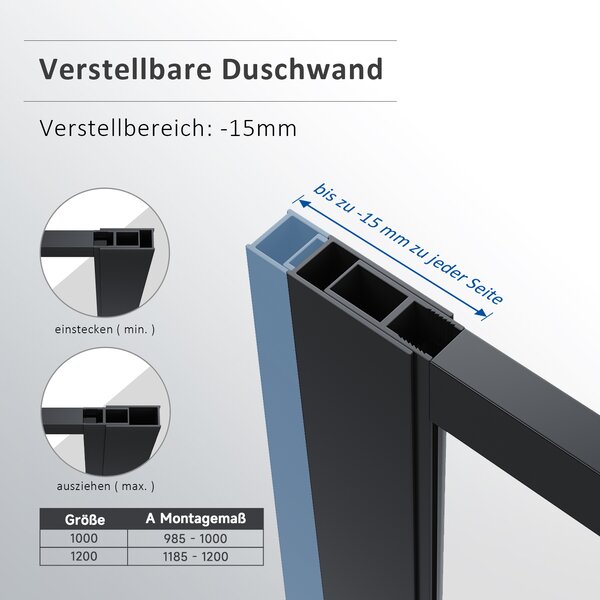 SONNI 120×200cm sprchový kout 8mm Nano ESG čiré sklo - černá mřížka