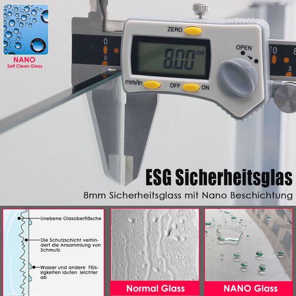 SONNI 120×200cm sprchový kout 8mm Nano ESG čiré sklo - černá mřížka