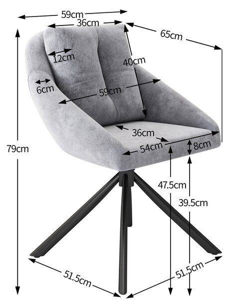 SWeiko jídelní židle sametová židle čalouněná židle otočná židle, prodyšná sametová tkanina, ergonomický design, 2 ks, šedá barva