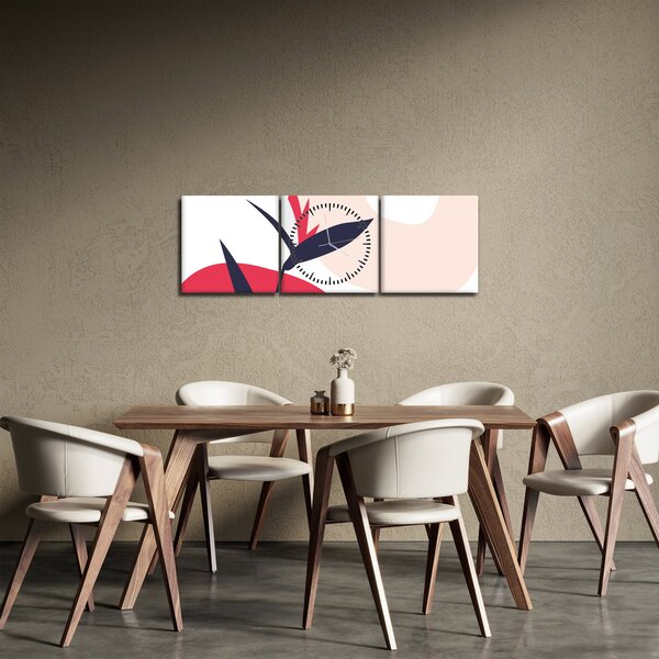 Obraz - Růžová florální abstrakce N⁰1 (s hodinami) (90x30 cm)