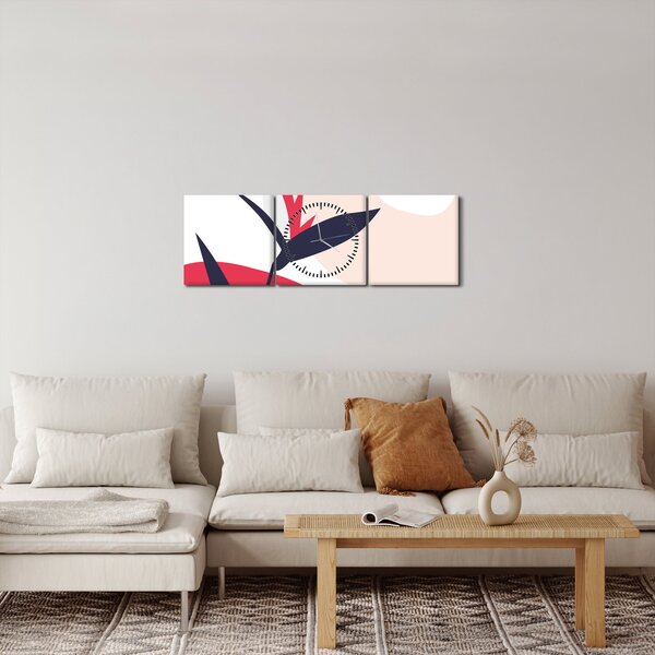 Obraz - Růžová florální abstrakce N⁰1 (s hodinami) (90x30 cm)
