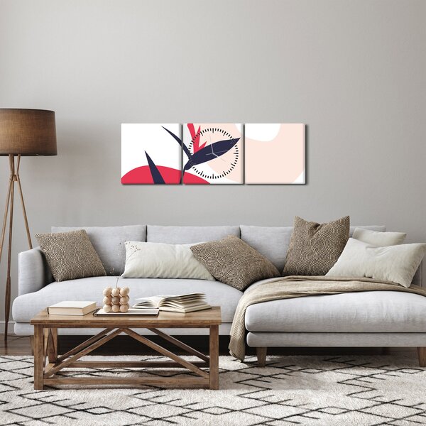Obraz - Růžová florální abstrakce N⁰1 (s hodinami) (90x30 cm)