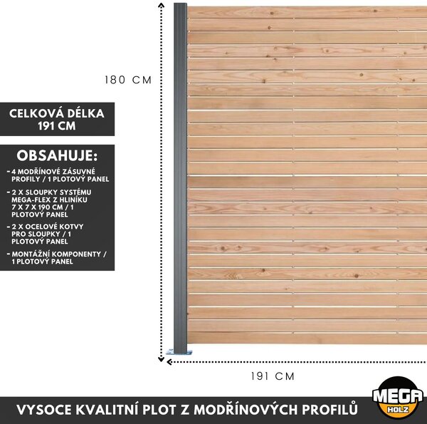 Mega-Holz Sada Pro Oplocení Taiga 191x180 cm - 1 plotový panel