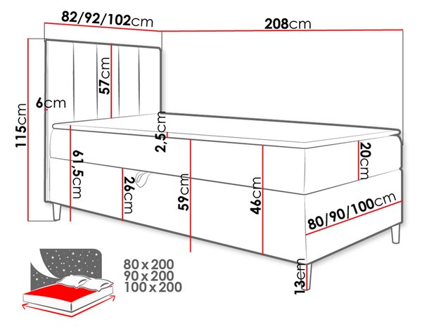 Hotelová jednolůžková postel 90x200 ROCIO 1 - bílá ekokůže / modrá 2, levé provedení + topper ZDARMA