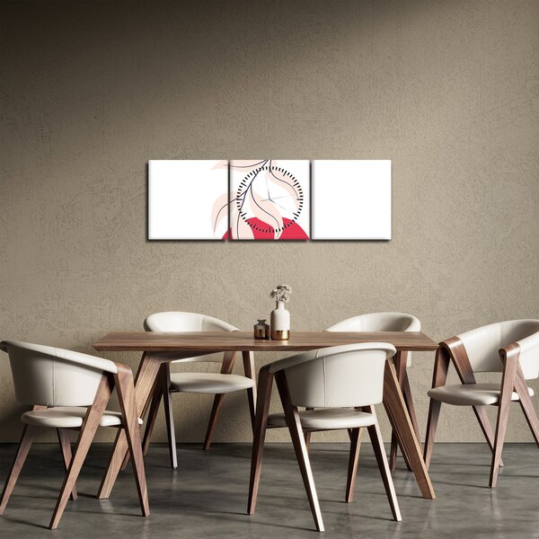 Obraz - Růžová florální abstrakce N⁰2 (s hodinami) (90x30 cm)