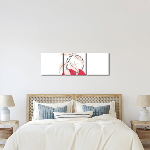 Obraz - Růžová florální abstrakce N⁰2 (s hodinami) (90x30 cm)