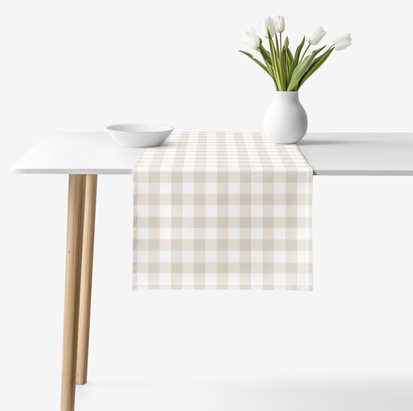 Goldea běhoun na stůl 100% bavlněné plátno - latte kostičky 35x140 cm