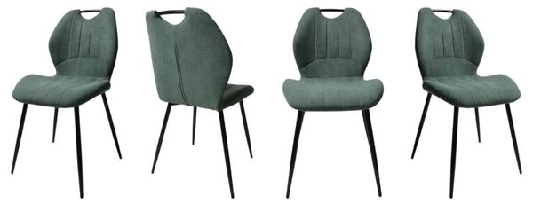 4 x sada zelených čalouněných jídelních židlí, moderní, pohodlné, robustní, ergonomické, obývací pokoj, vysoký komfort sezení, stabilní kovové nohy
