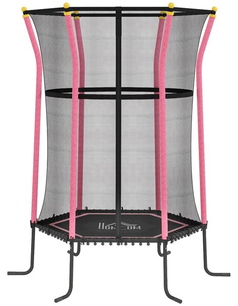 HOMCOM Dětská trampolína Ø163,5 cm, vnitřní trampolína s bezpečnostní sítí a krytem okraje Bungee, dětská trampolína do 50 kg, pro děti 3-10 let Růžov
