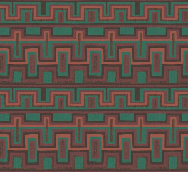 Geometrická vliesová tapeta na zeď, hnědo-zelená, etno, AMA005, Amani, Masureel