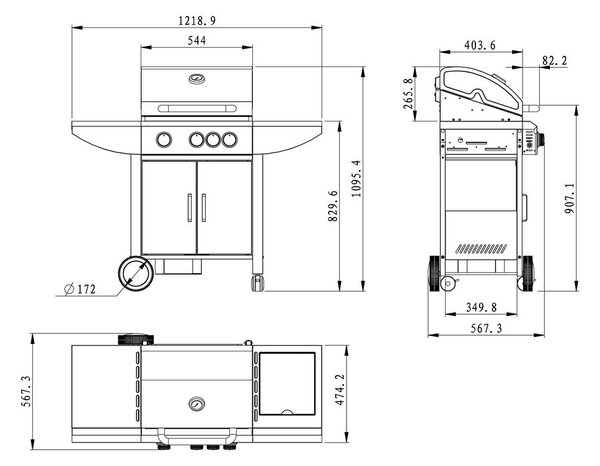 Plynový nerez BBQ gril+boční hořák WELLINGTON +el. jehla-rožeň ZDARMA