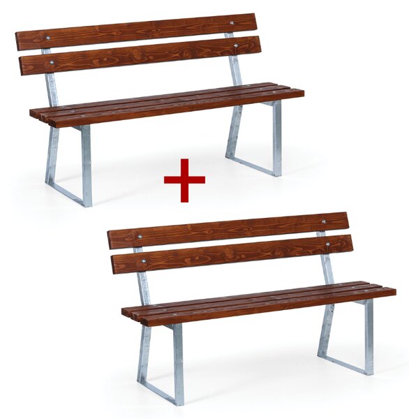 Parková lavička STANDARD s opěradlem 1+1 ZDARMA, zinkovaná, 1500 mm, mahagon tmavý