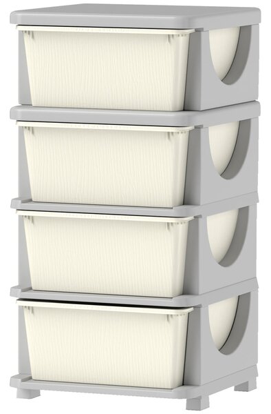 HOMCOM Skříňka s šuplíky pro děti se úložným prostorem, organizér na hračky, čtyři úrovně pro dětský pokoj 3-6 let dětský nábytek krémově bílá 37 x 37