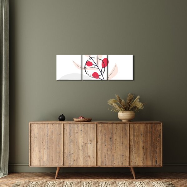 Obraz - Růžová florální abstrakce N⁰3 (s hodinami) (90x30 cm)
