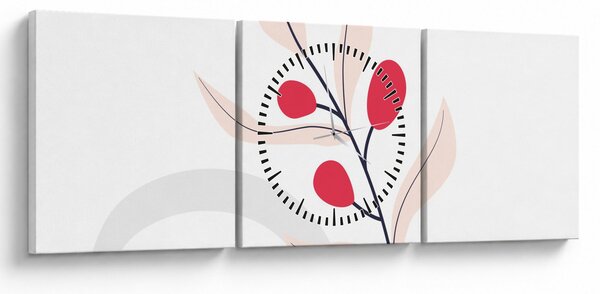Obraz - Růžová florální abstrakce N⁰3 (s hodinami) (90x30 cm)