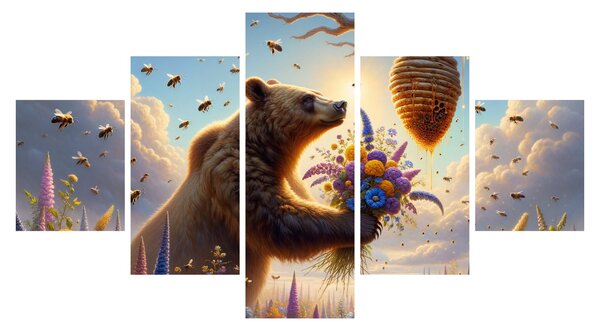 Obraz - Medvěd a včelky (125x70 cm)