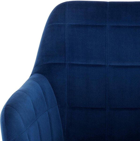 Happyment Teddo sametová židle – modrá – jídelní židle s područkami – černé kovové nohy – 1 kus – výška sedáku 47 cm – Deluxe