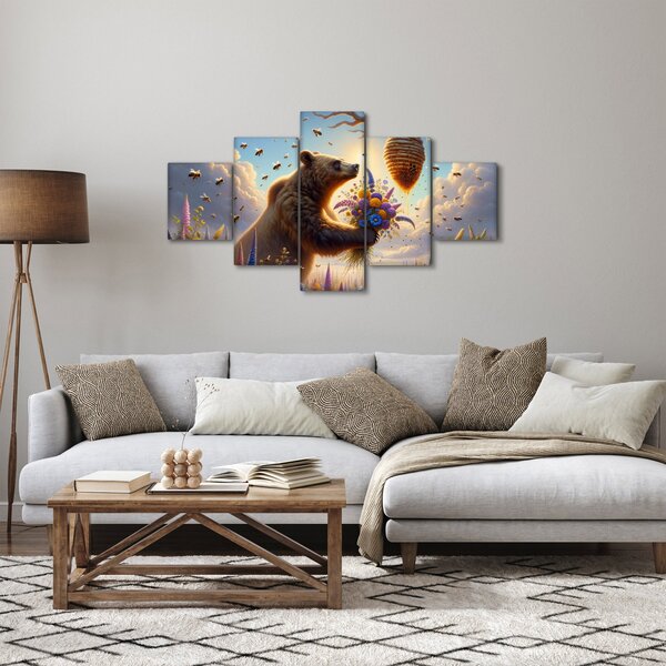 Obraz - Medvěd a včelky (125x70 cm)