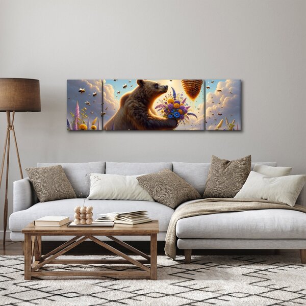 Obraz - Medvěd a včelky (170x50 cm)