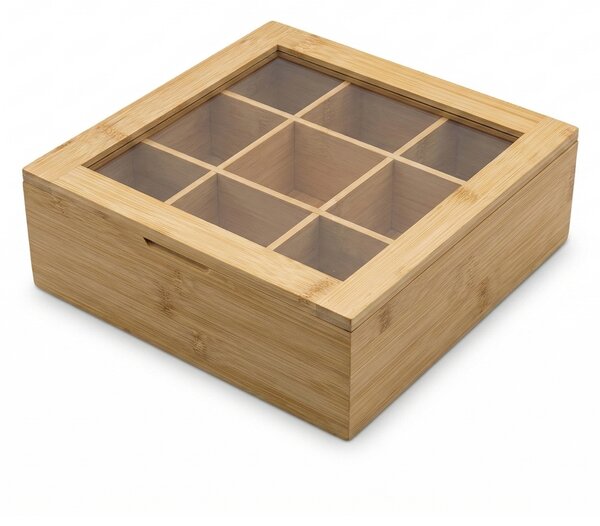 Bambusová krabička na čaj NOVE, 9 přihrádek