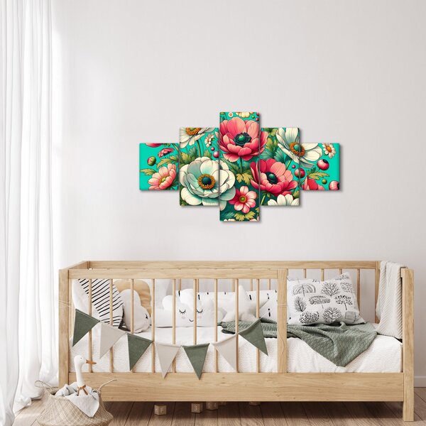 Obraz - Květy na modrém pozadí (125x70 cm)
