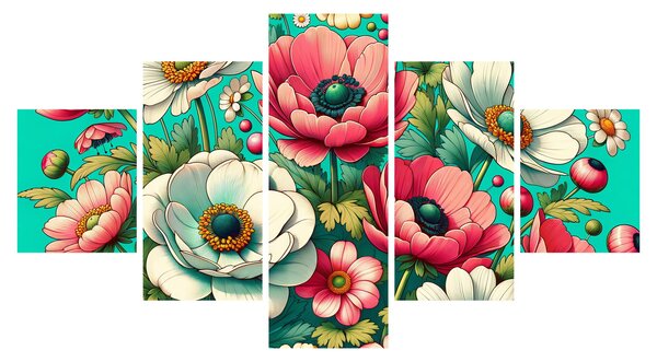 Obraz - Květy na modrém pozadí (125x70 cm)