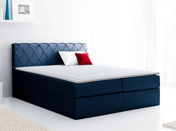 Boxspringová jednolůžková postel 120x200 PABLA - modrá + topper ZDARMA
