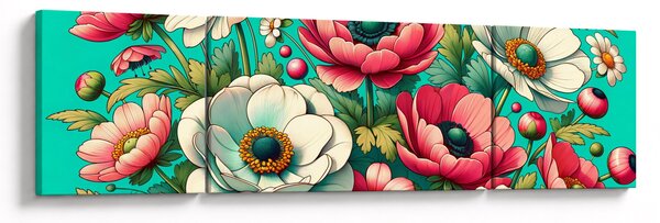 Obraz - Květy na modrém pozadí (170x50 cm)