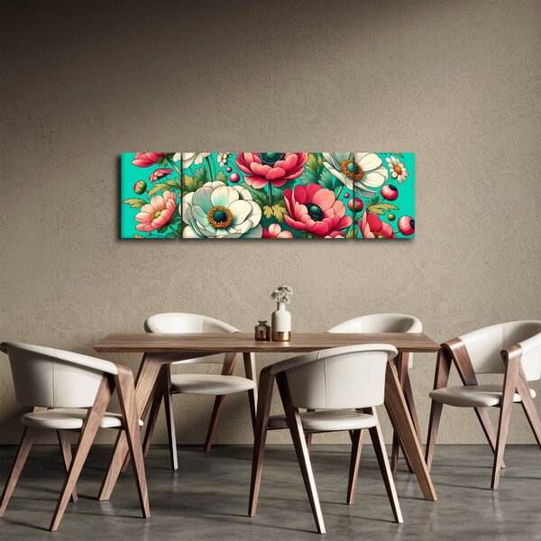 Obraz - Květy na modrém pozadí (170x50 cm)