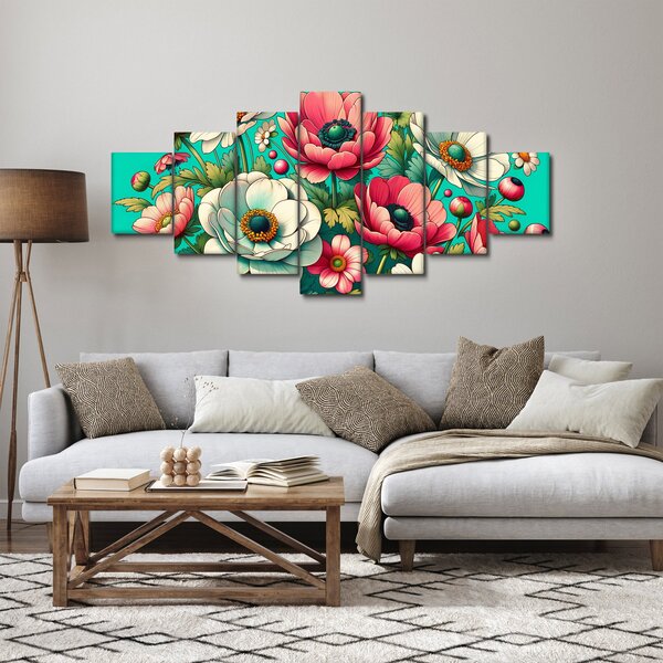Obraz - Květy na modrém pozadí (210x100 cm)