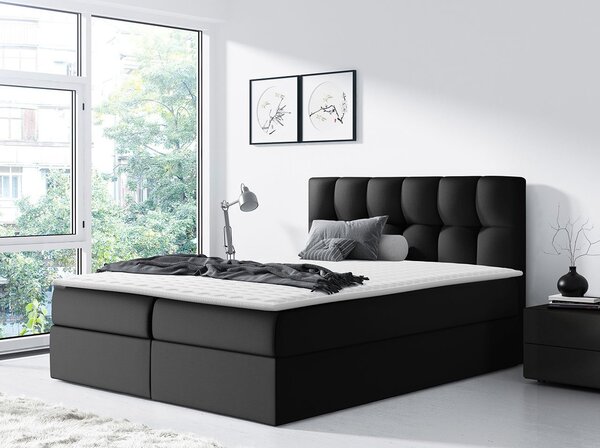 Hotelová manželská postel 160x200 KOLDBY - černá ekokůže + topper ZDARMA