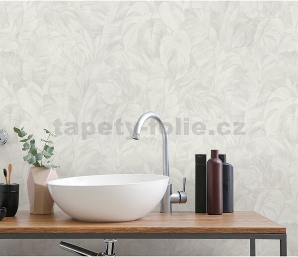 Vliesové tapety na zeď Play of Light 10416-31, rozměr 10,05 m x 0,53 m, listy monstera šedé, Erismann